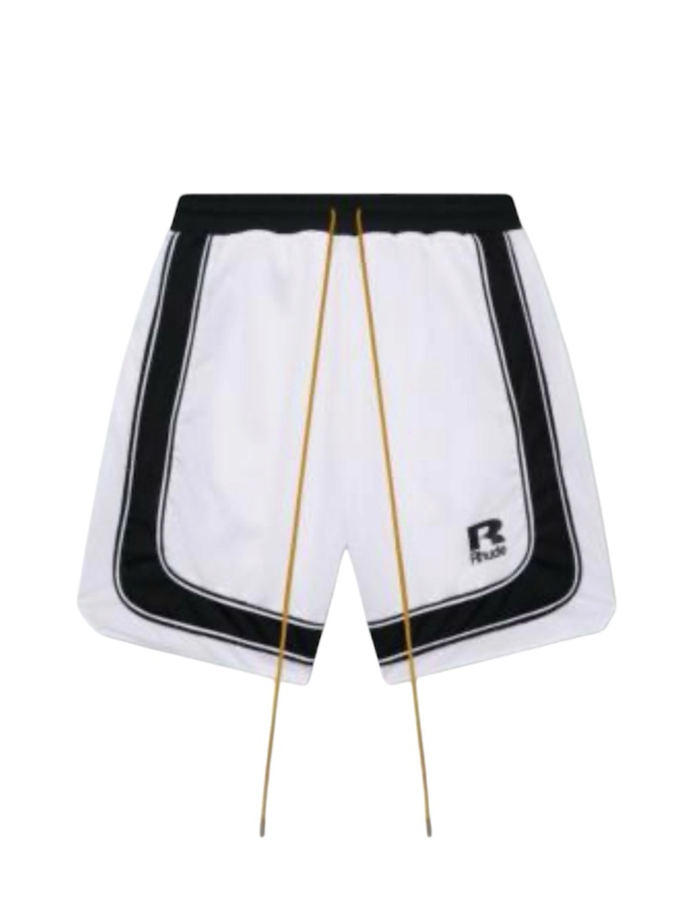 Rhude White and Black Athletic Shorts with Gold Drawcord